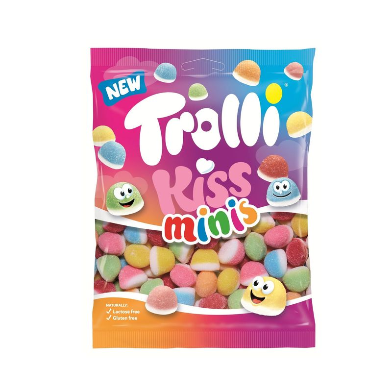 Trolli Kiss Minis 175g | Syrlig gelégodteri med sukkerdryss