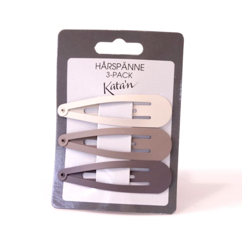 Hårspenner 3pk - 6,5 cm metall | Brun & beige pastell