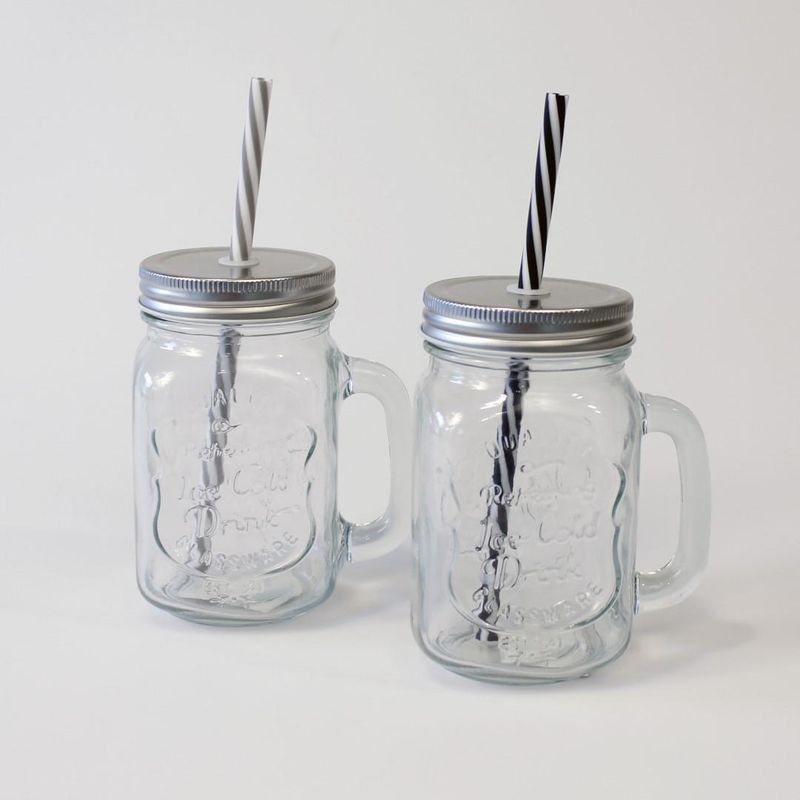 Glass Med Lokk & Sugerør 450ml