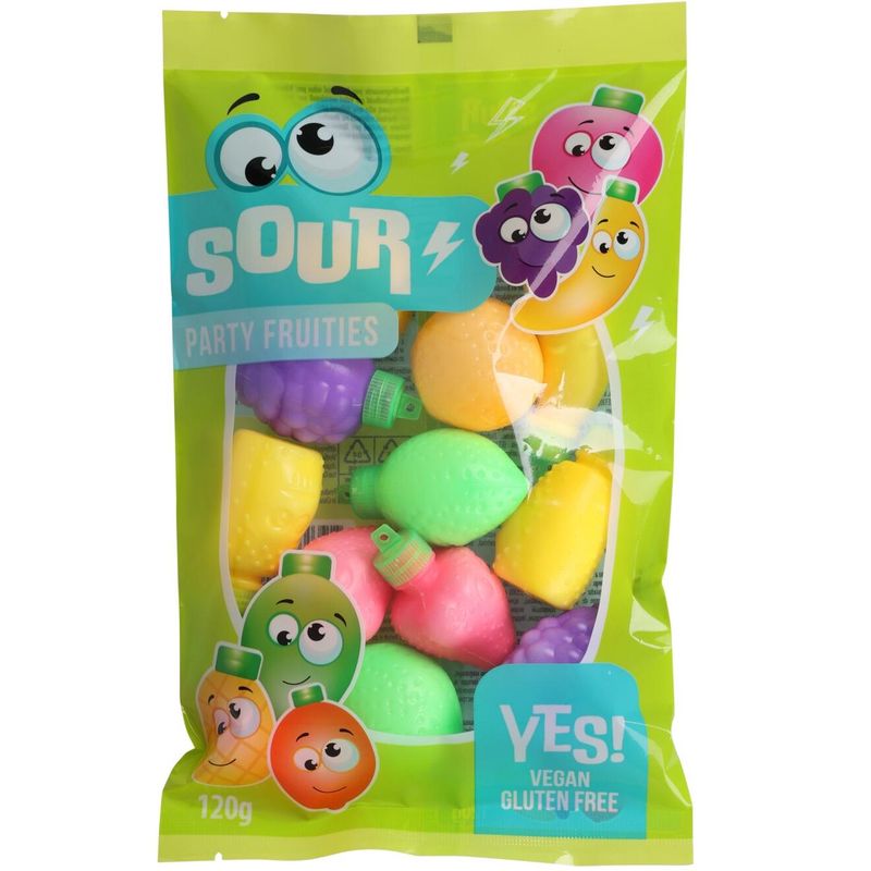 Becky's Sour Party Fruities 120g | Sour candy powder in fruit containers