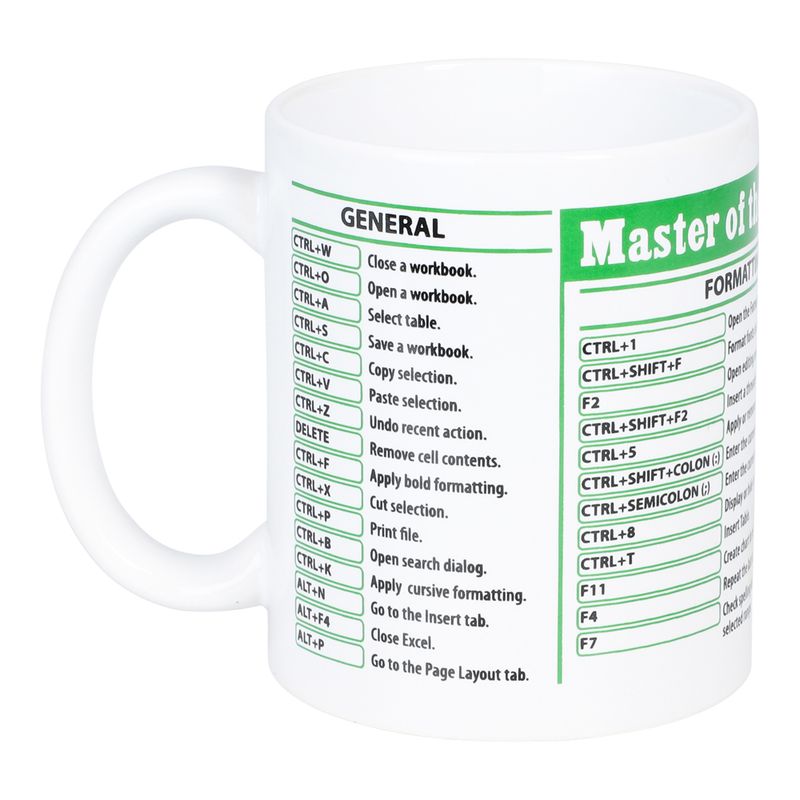 Excel Kopp med Hurtigtaster | Funny Mug | Kontorhumor