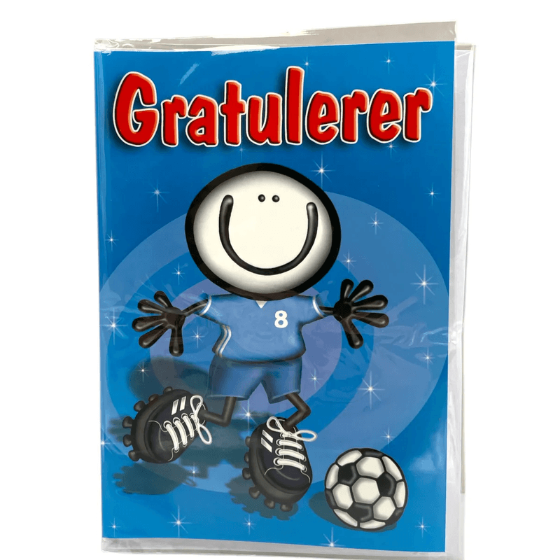 Bursdagskort gratulerer fotballgutt | Med konvolutt