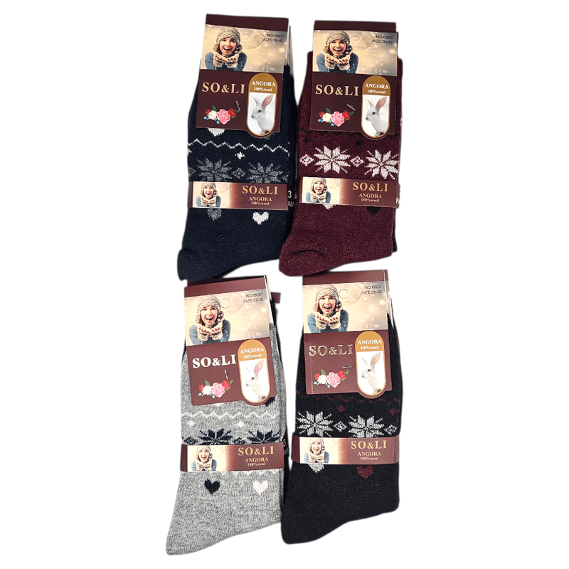 Angora Wool Socks Women 3 pairs 35 - 42 | Angora wool with winter motif