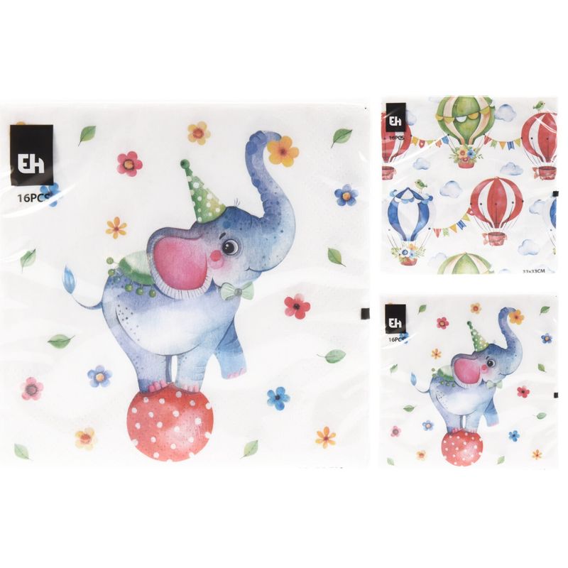 Napkins 16pk 33x33cm Elephant/Balloons
