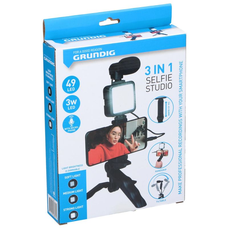 Grundig Vloggsett med Mikrofon, LED og Stativ