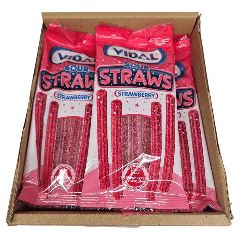 Vidal Sour Straws Strawberry 14x90g | Large pack of sour strawberry straws
