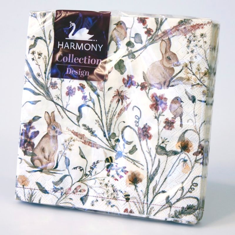 Servietter med harer og blomster | 20 pk 3 - lags