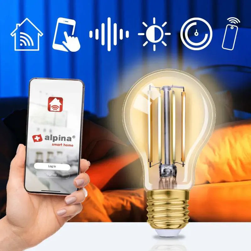 Alpina WiFi Smart E27 LED Filament Warm White 5.5W 470lm Light Bulb