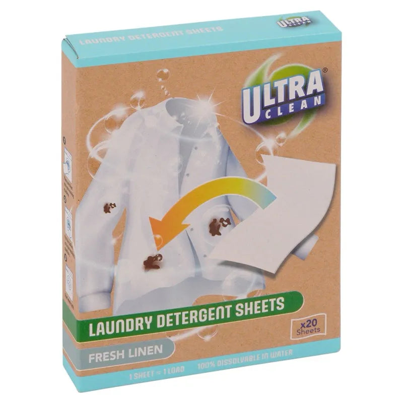 Ultra Clean Detergent Sheets 20pcs | Soluble Sheets | Efficient Laundry