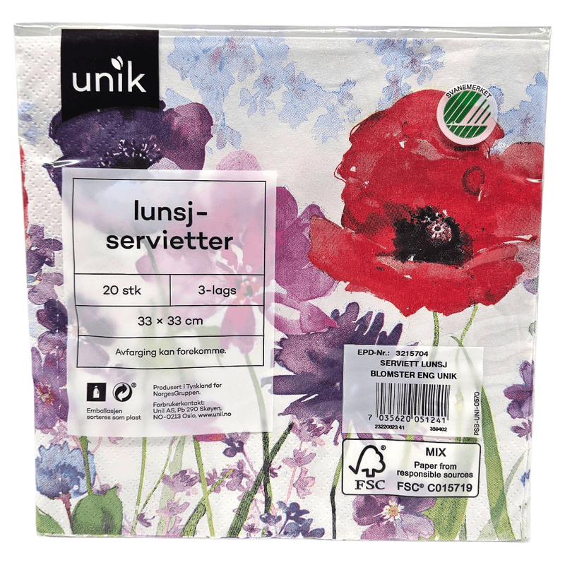 Napkins Flowers Meadow 20pk 3 - layers | 33x33cm | Unique