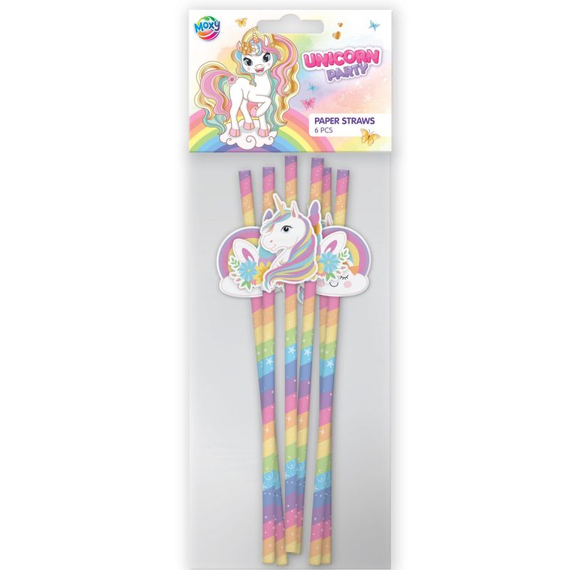 Unicorn paper straws 6pk 19cm | Magical decoration for birthday