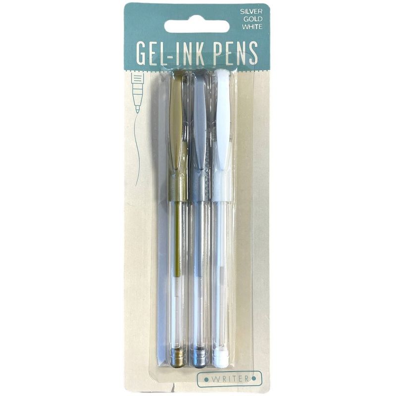 Gelpenner Gull - Sølv - Hvit 3pk
