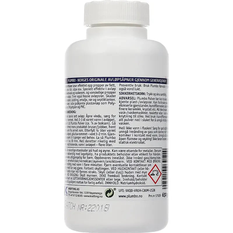Plumbo Powder 630g | Powerful drain opener for clogged pipes and drains