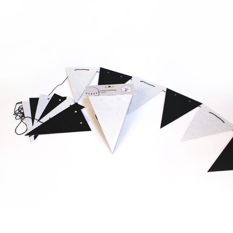 Party pennants 3m 12pcs | Black & Silver Glitter