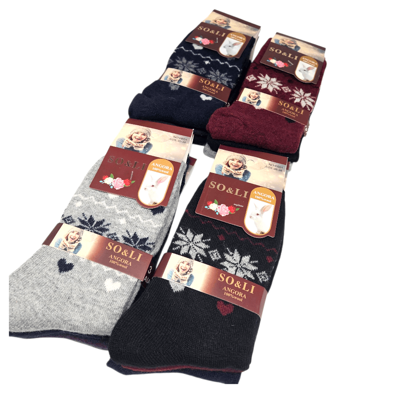 Angora Wool Socks Women 3 pairs 35 - 42 | Angora wool with winter motif