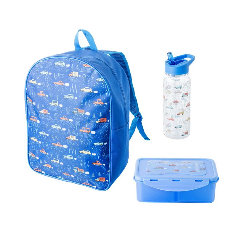 Backpack | Lunch Box | Bottle Blue With Cars