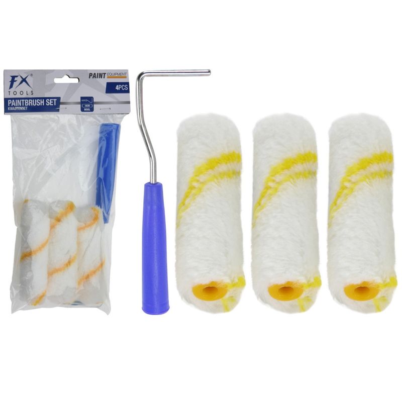 Set Of 3 Paint Rollers 10cm + Handle