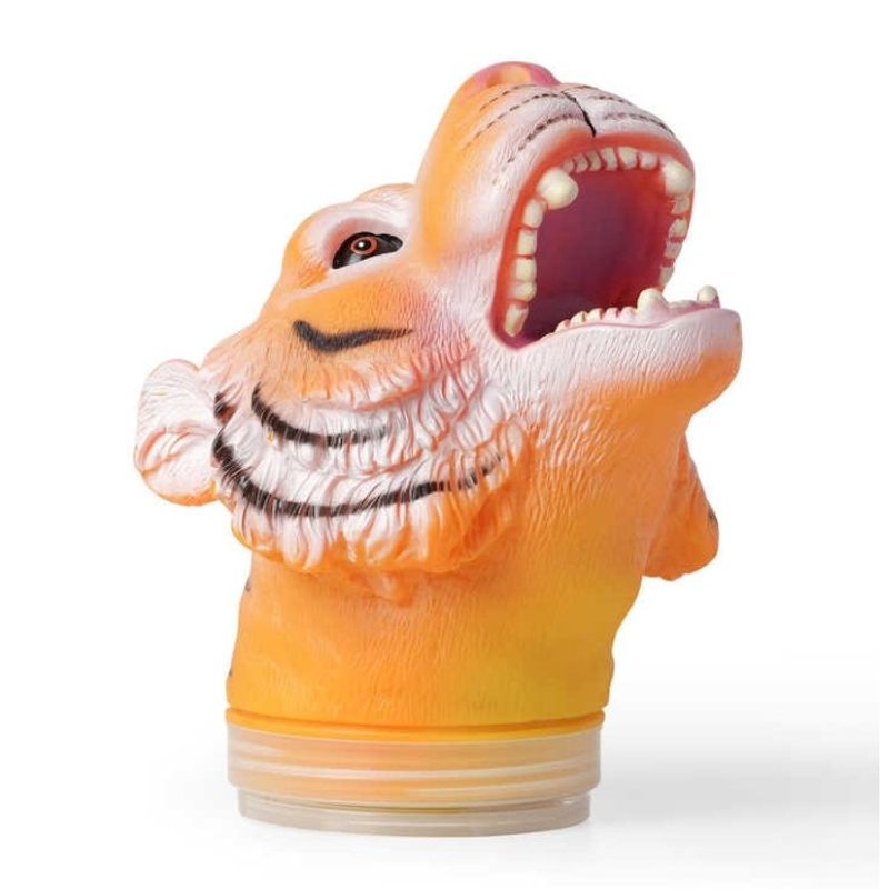 Tiger head toy tube with 12 animal figures