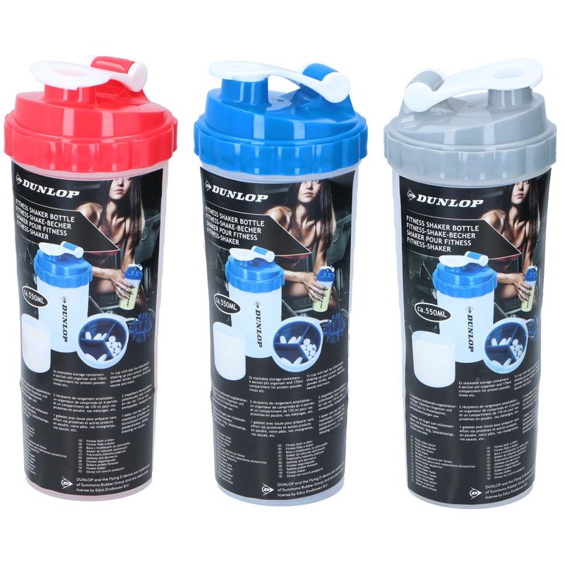 Dunlop Shaker Drinking Bottle 550ml | With 3 compartments and mixing ball
