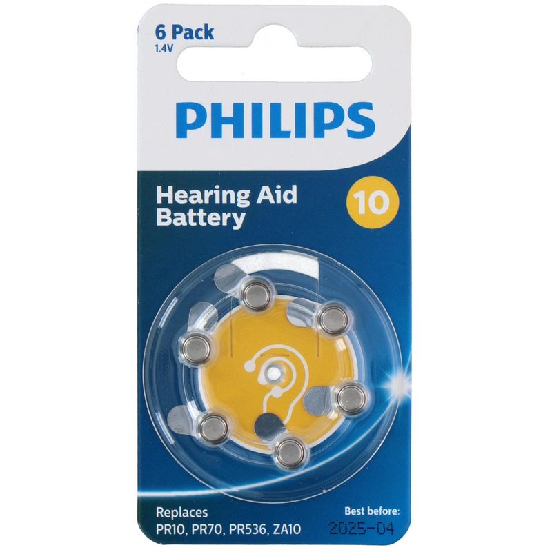 Philips Hearing Aid Battery ZA10/PR70 | 6 - pack | Long Lasting Performance