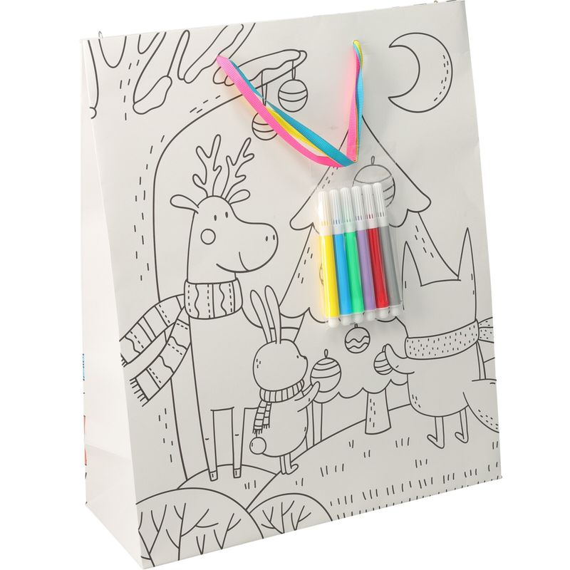 Stor Gavepose Julemotiv Fargelegg Selv | 32x26x10cm | Med 5 Tusjer