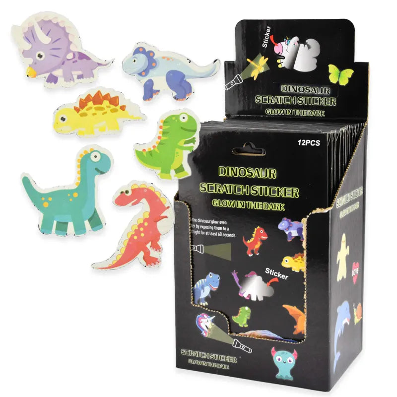 Glow in the dark scratch stickers - Dinosaur 12pk