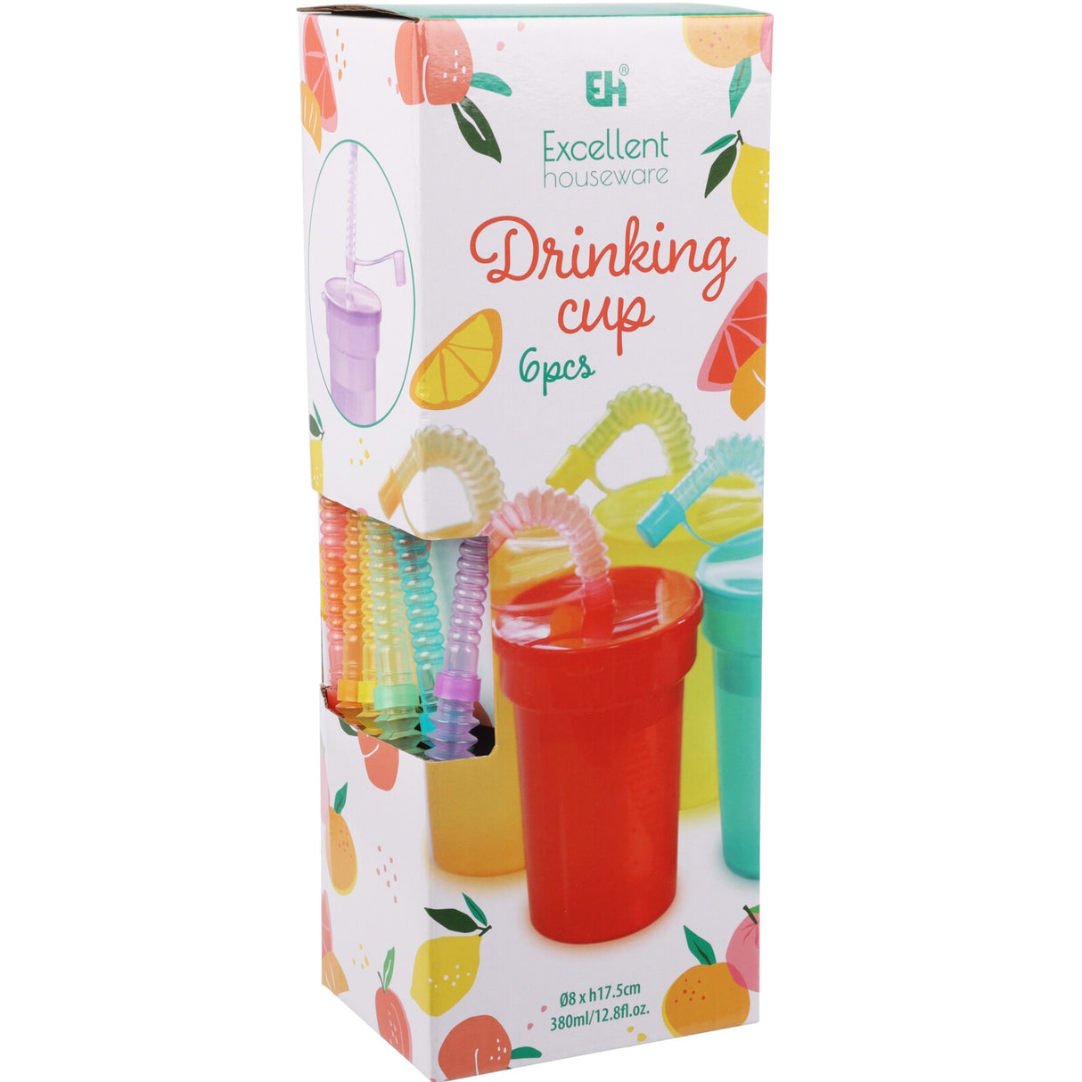Drikkekopper med Sugerør 380ml 6pk | Excellent Houseware