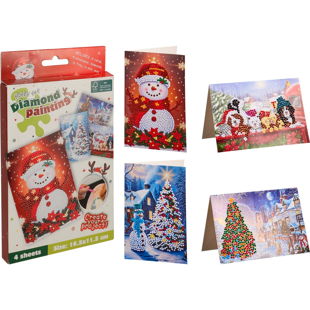Julekort Diamond Painting Sett 4stk | Art & Craft