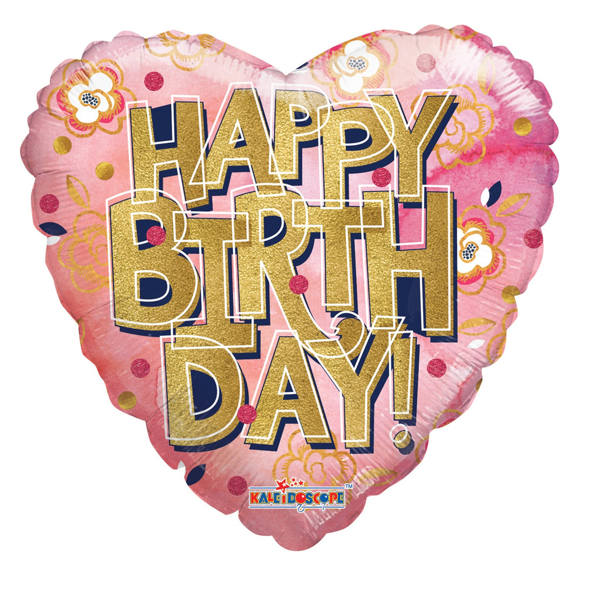 Happy Birthday Folieballong Hjerte 46cm | Gulltekst
