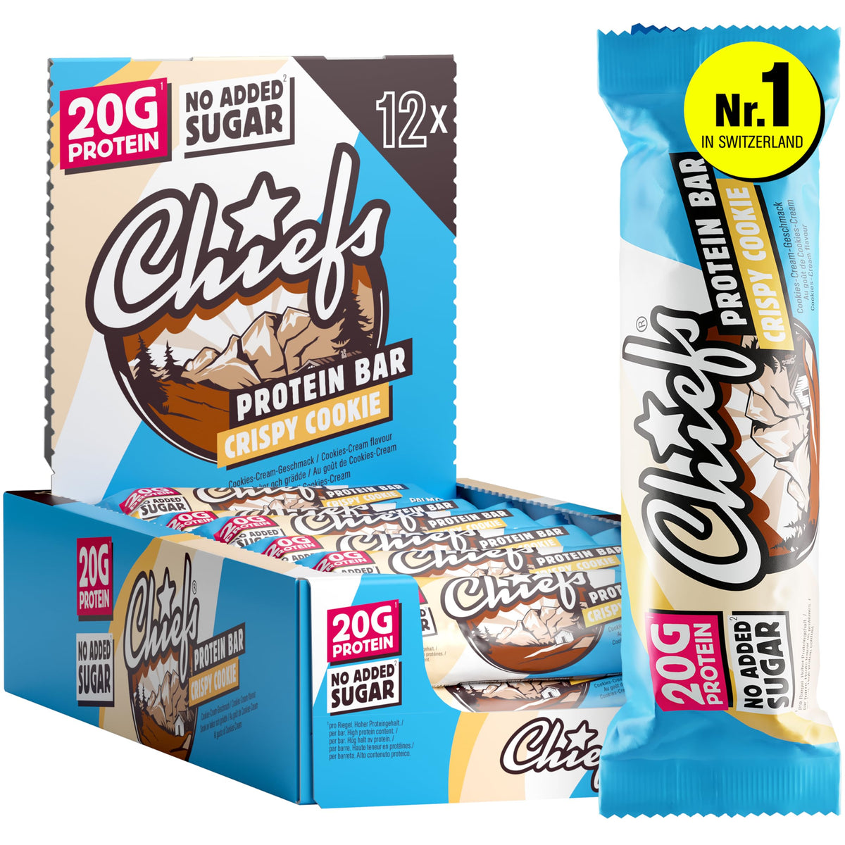 Datodeal | Chiefs Protein Bar Crispy Cookie 12x55g | Storpakk