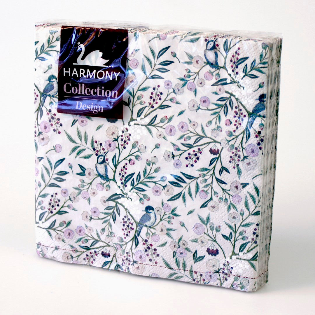 Servietter med Villblomster og Fugler 20pk | 33x33cm