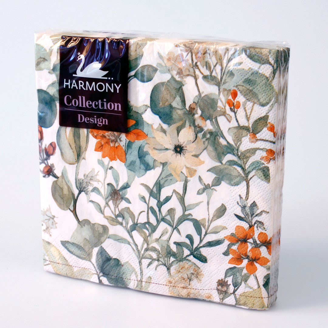 Servietter med Grønne Villblomster 20pk | 33x33cm