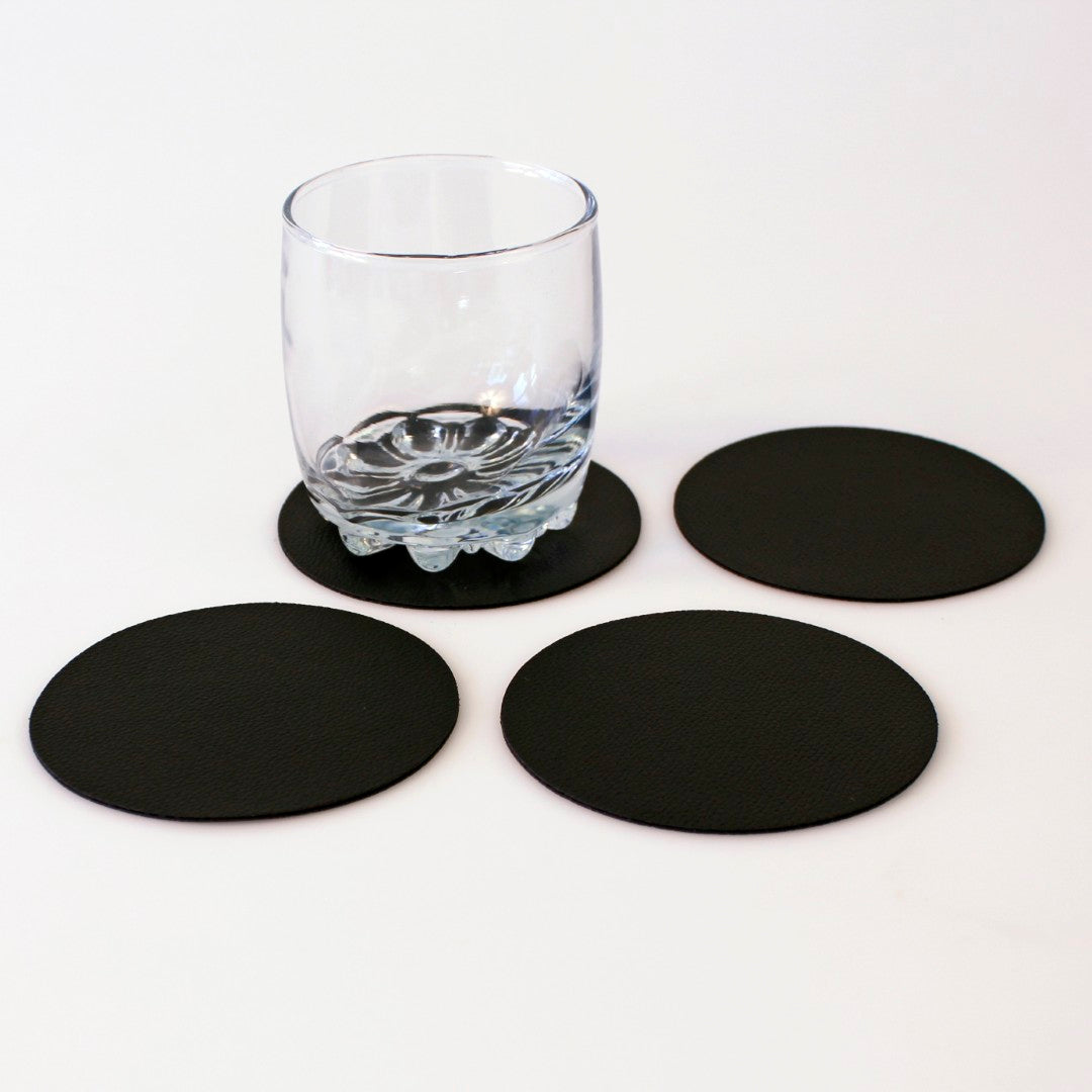 Glassbrikker Kunstig Skinn Sort 4pk | Ø10cm
