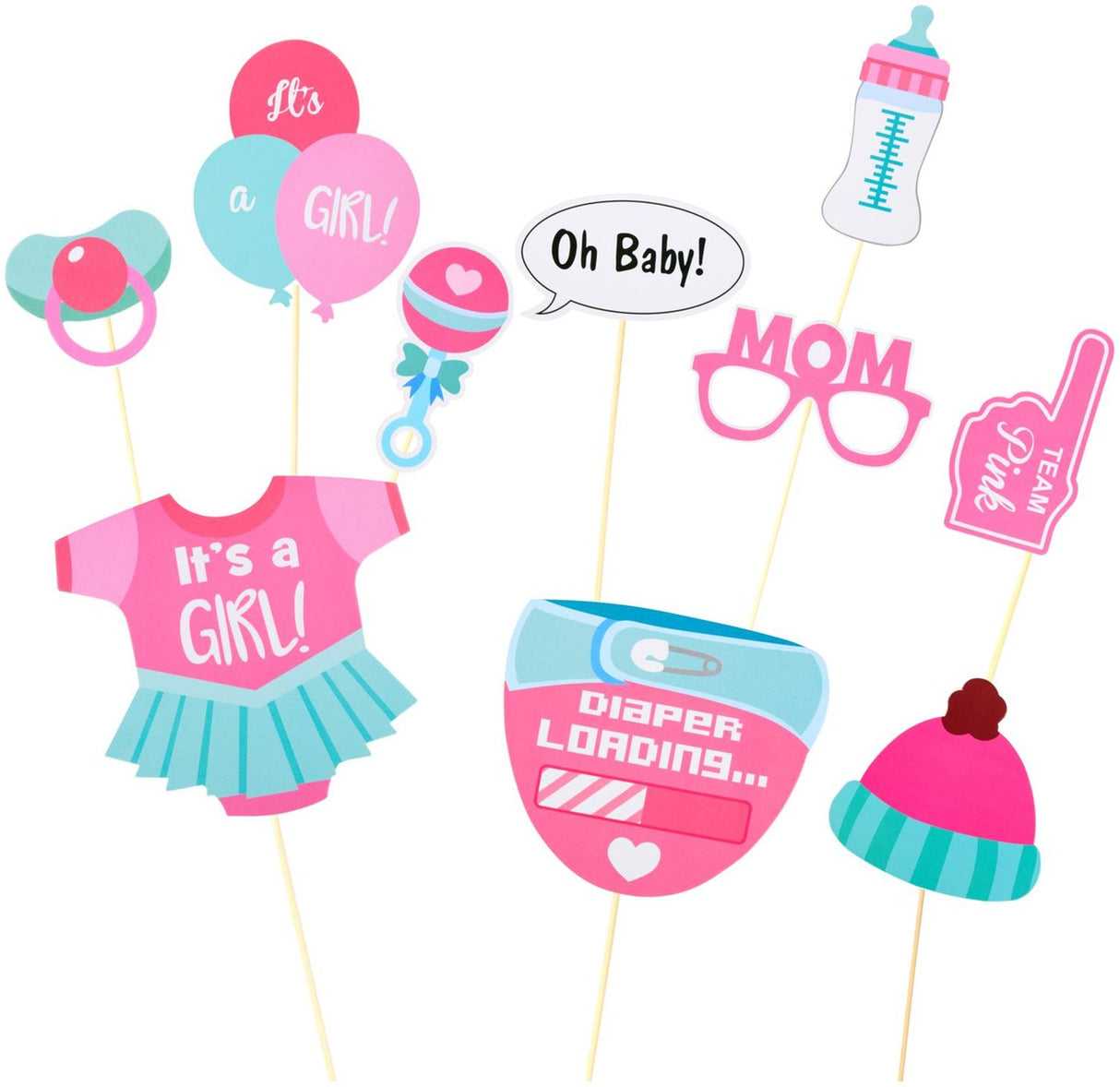 Selfie Fotorekvisitter baby Shower Jente 10stk | Party Casa