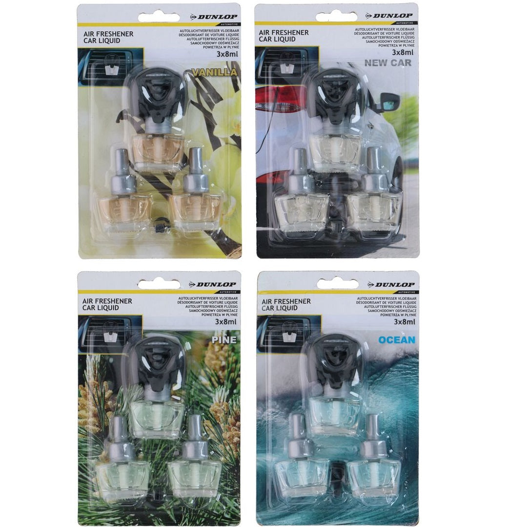 Dunlop Bilduftsett 3x8ml |  Vanilje, Furu, Ocean og New Car