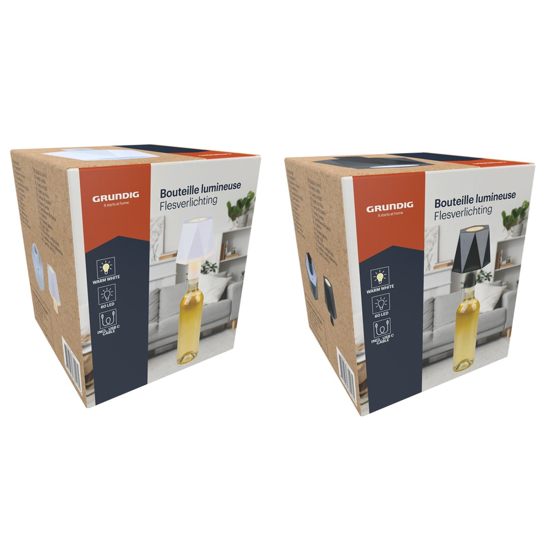 Oppladbart LED-flaskelys 60LED Hvit eller Sort | Grundig