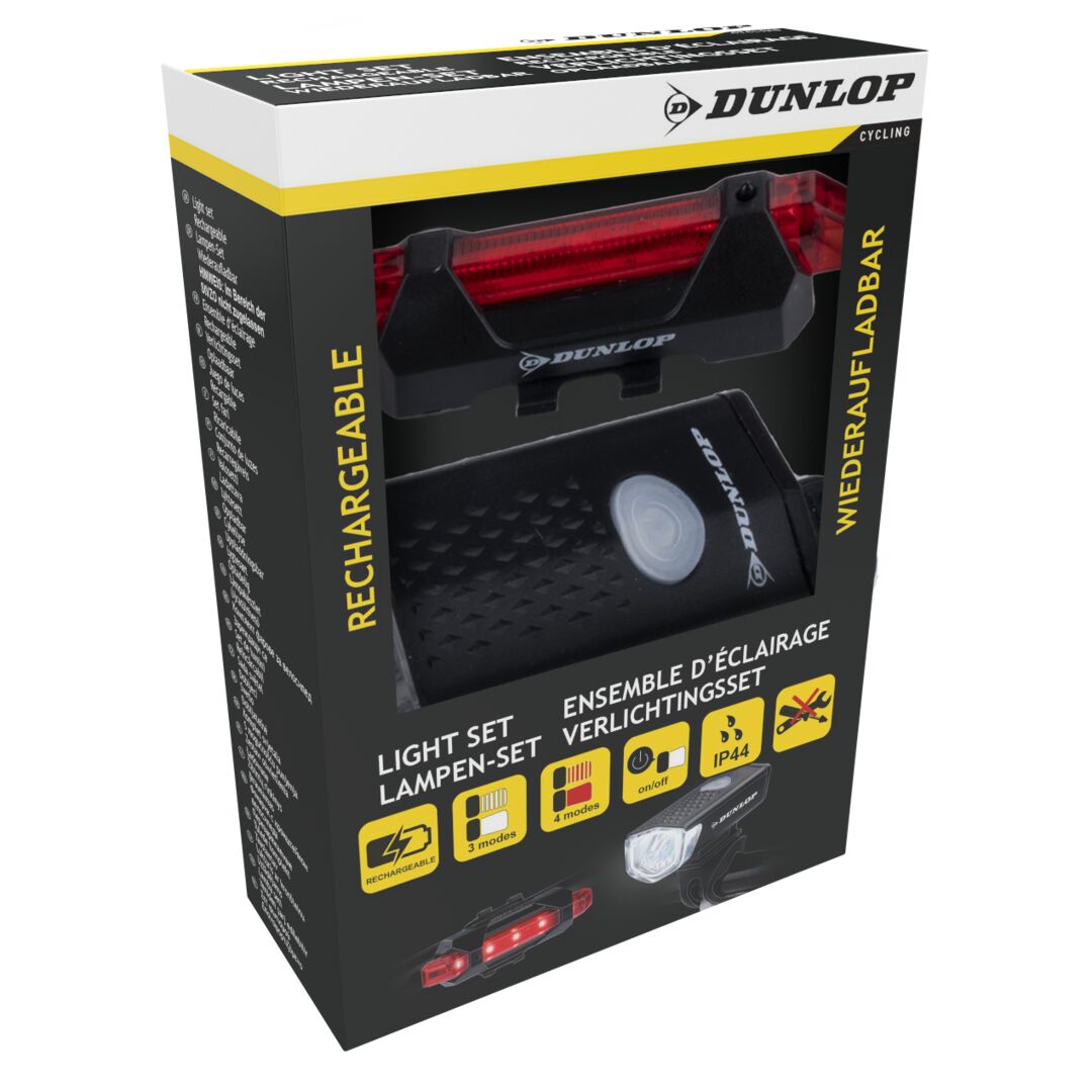 Dunlop Sykkellyktsett | Oppladbar LED Front- og Baklys