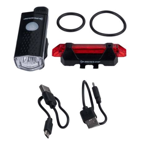 Dunlop Sykkellyktsett | Oppladbar LED Front- og Baklys