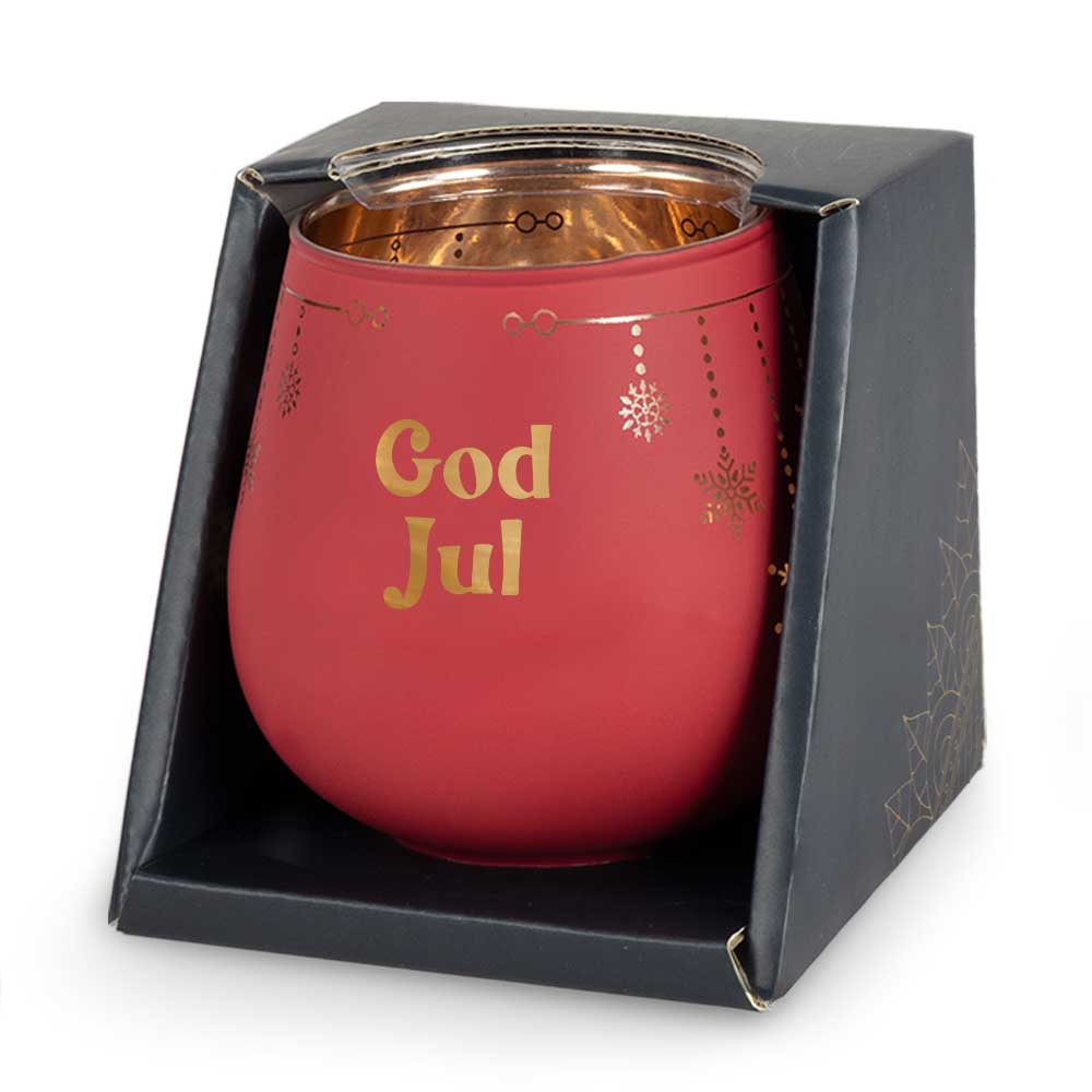 Telysholder God Jul | Rød med Kobberfarget Innside