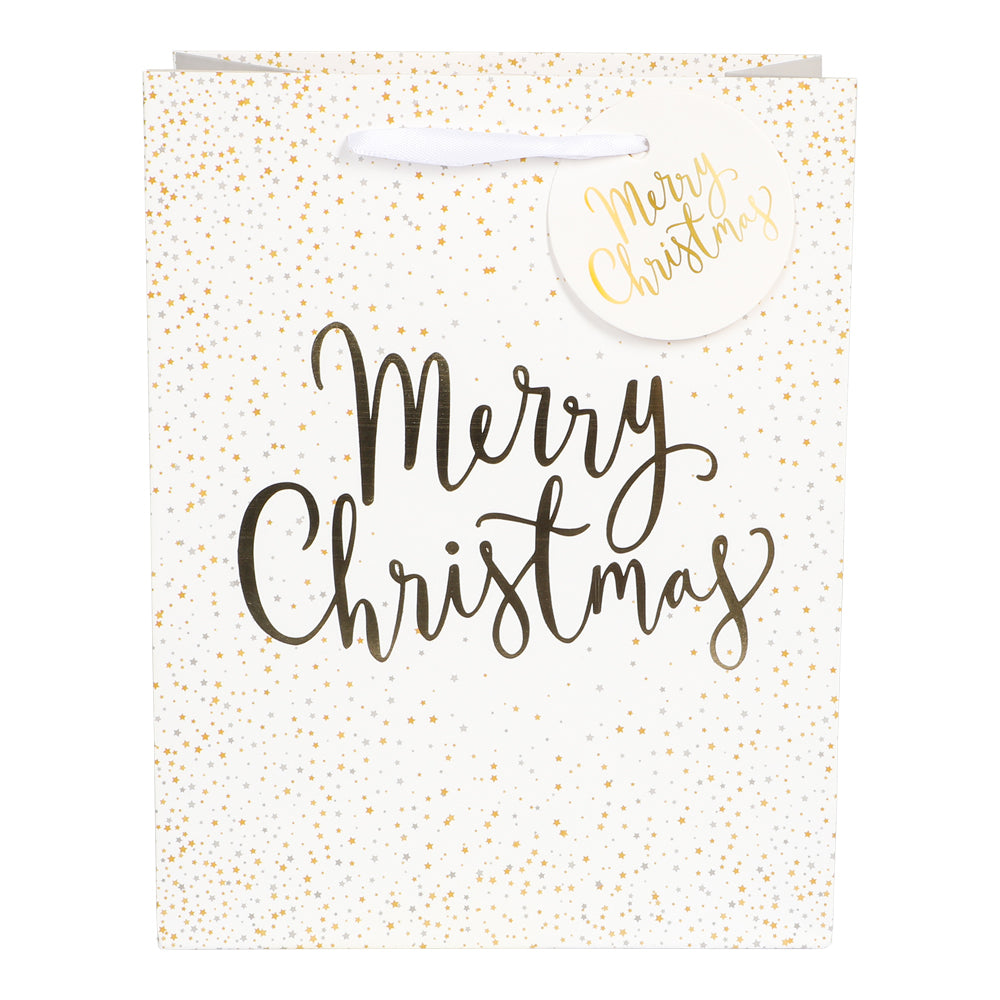 Gavepose Merry Christmas Hvit 18x23x10cm | Julepose