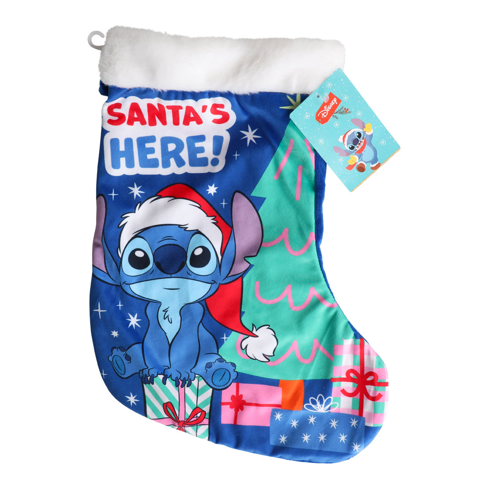 Stitch Julestrømpe Blå med Hvit Plysjkant