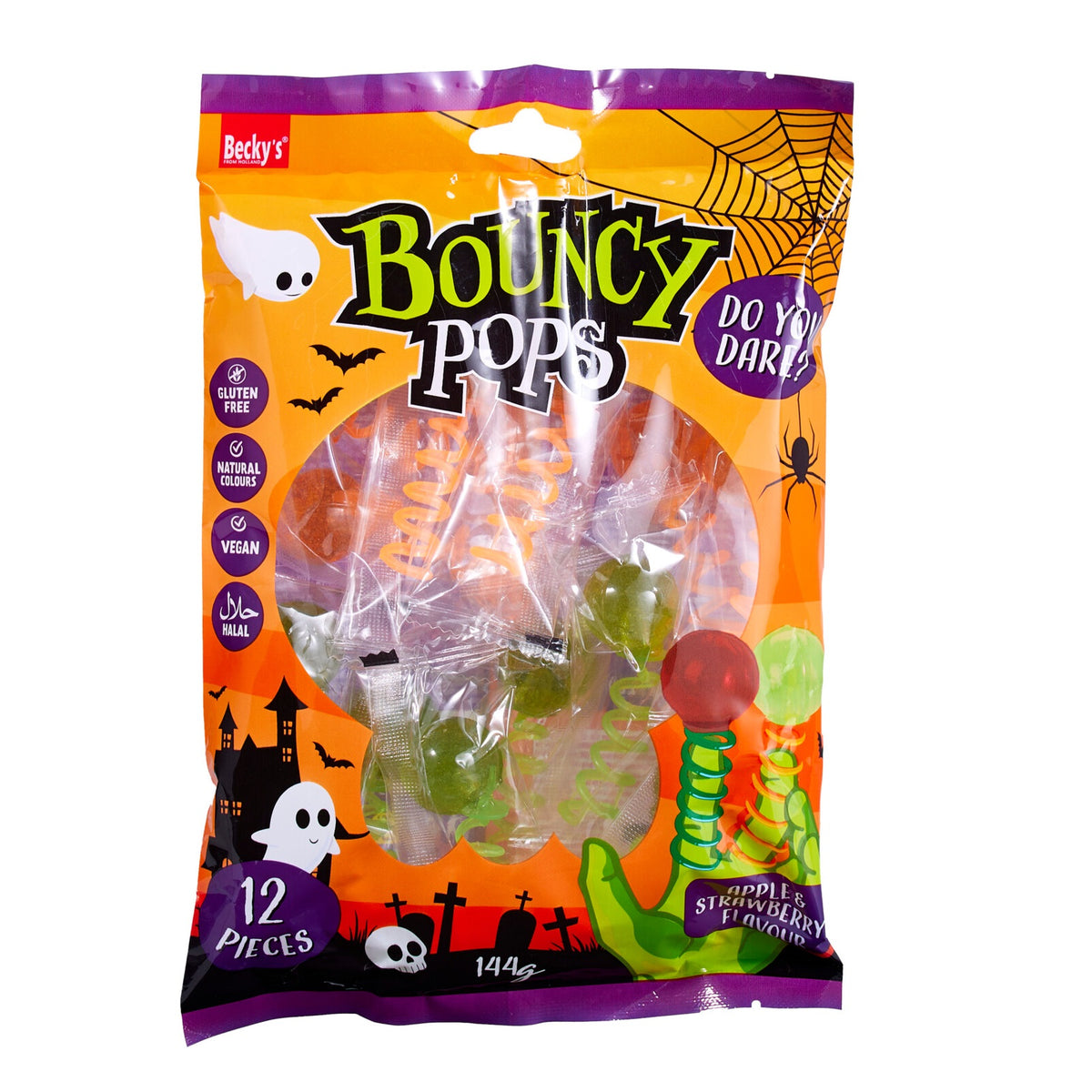 Becky's Bouncy Pops Halloween Kjærligheter Jordbær & Eple 144g