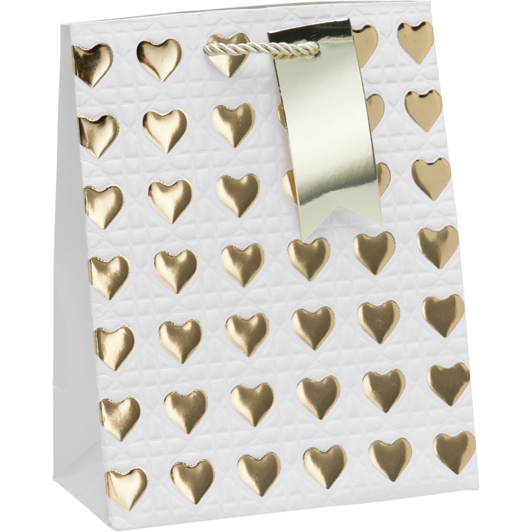 Gavepose Gullhjerter Medium 23x18x10cm