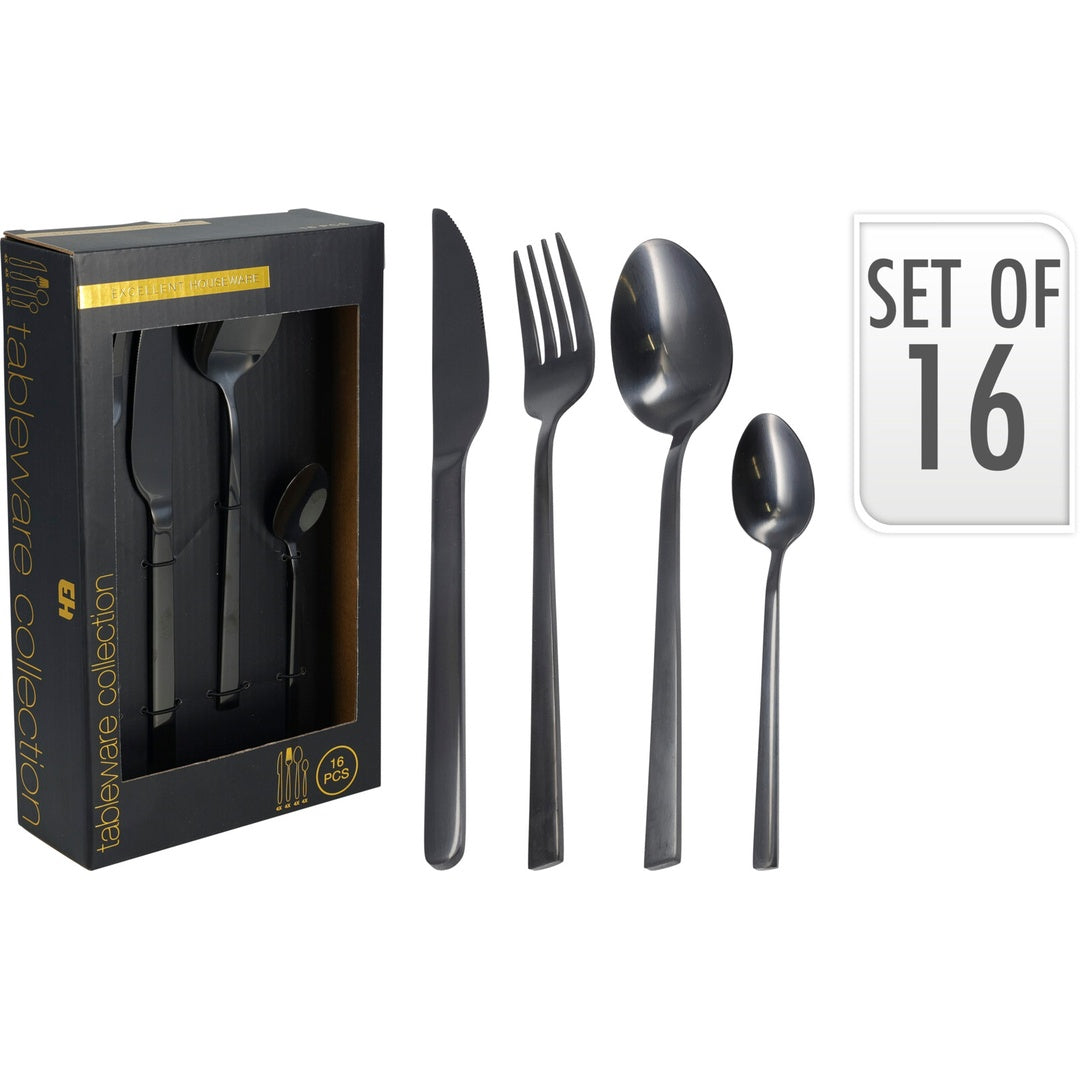 Bestikksett sort 16 deler | Excellent Houseware