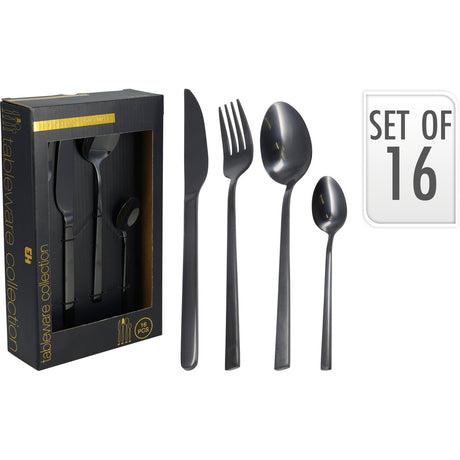 Bestikksett sort 16 deler | Excellent Houseware
