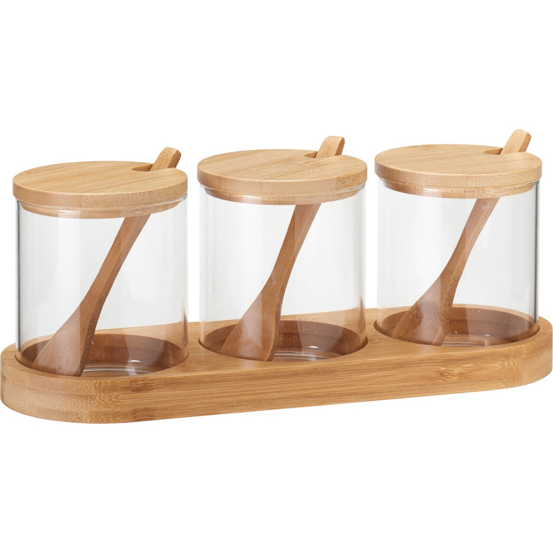 Oppbevaringsglass Sett i Glass med Bambuslokk & Skje | Excellent Houseware