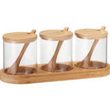 Oppbevaringsglass Sett i Glass med Bambuslokk & Skje | Excellent Houseware