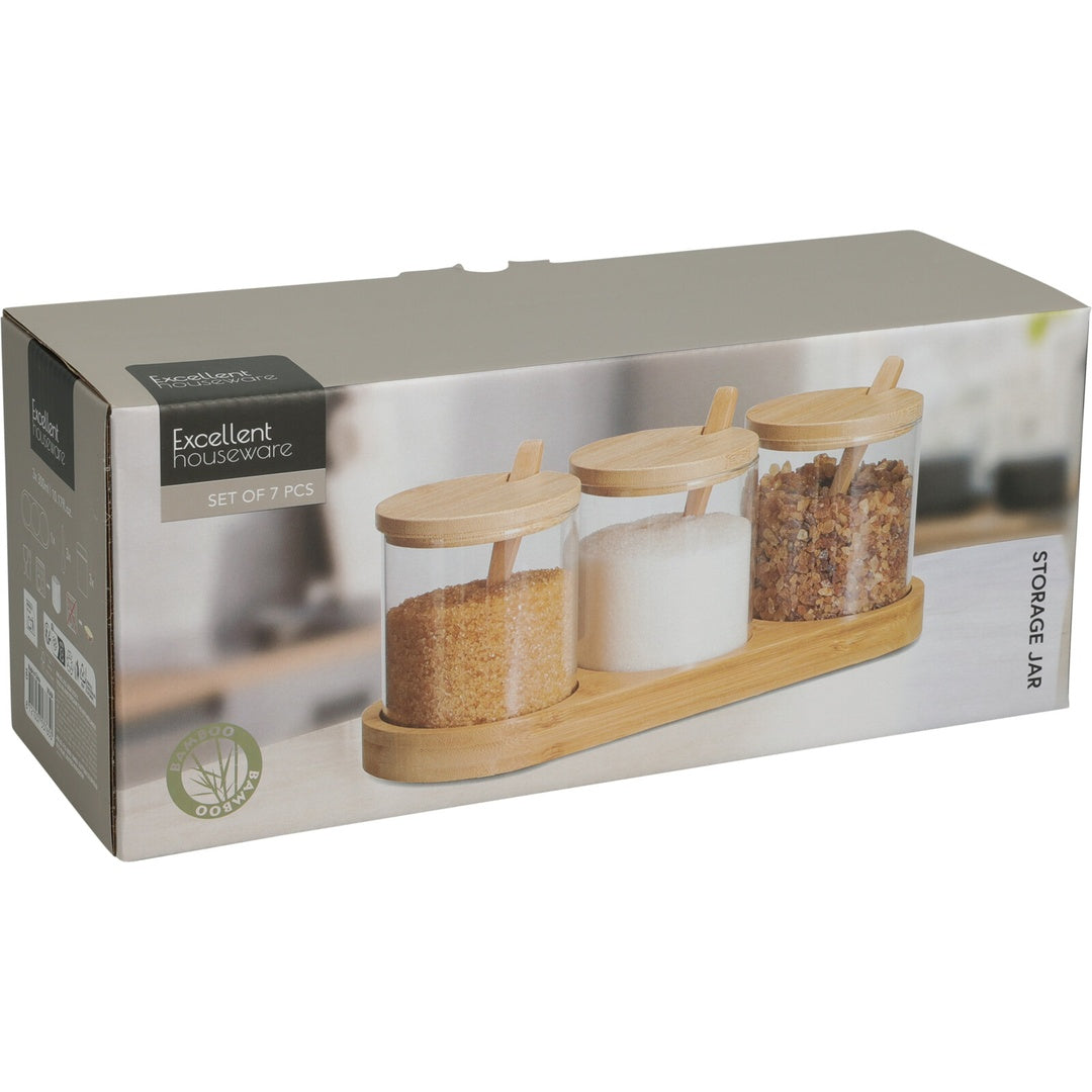 Oppbevaringsglass Sett i Glass med Bambuslokk & Skje | Excellent Houseware