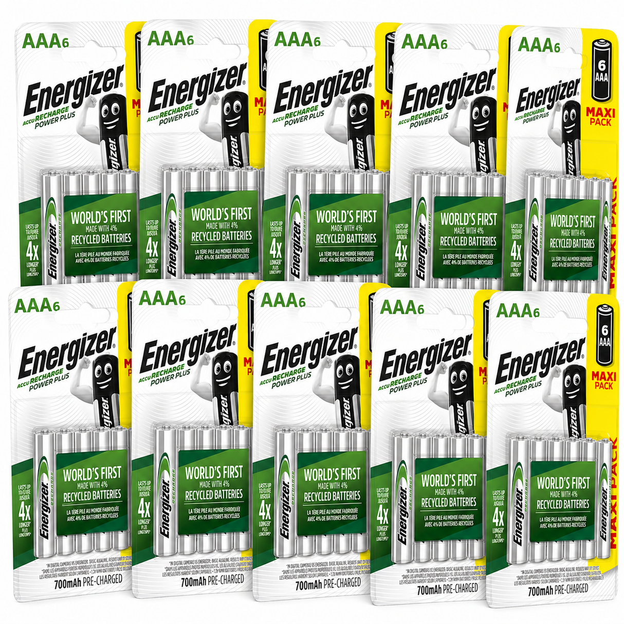 Energizer AAA Oppladbare Batterier 10x6pk | Storpakk