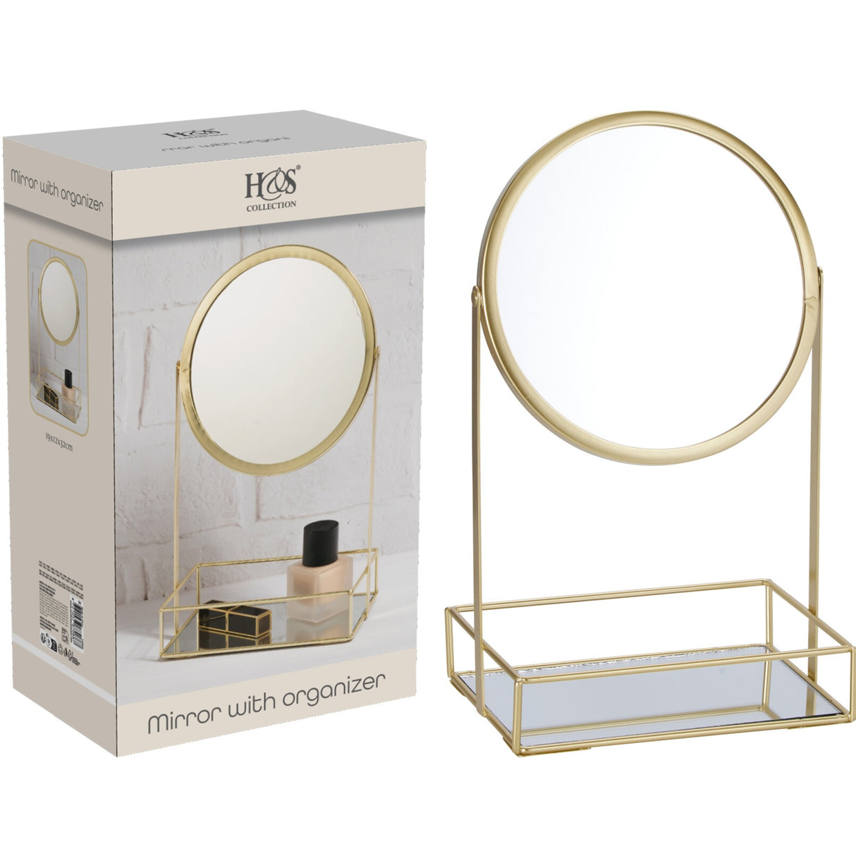 Sminkespeil med smykkeoppbevaring | Gull | Eleganza